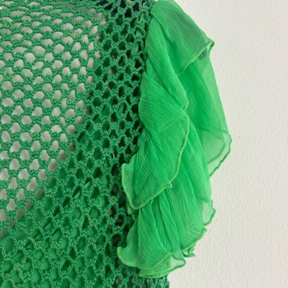 Anthropologie Love The Label Tiered Kelly Green Crochet Flutter-Sleeve Dress NWT - Picture 13 of 16